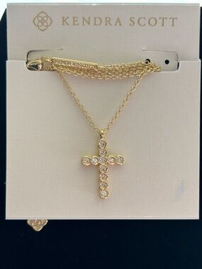 Kendra Scott Cross Gold Pendant Necklace in White CZ